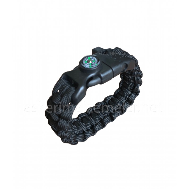 Paracord Tactical Magnezyum Survivor Bileklik Siyah