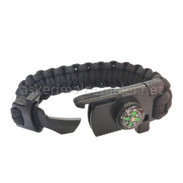 Paracord Tactical Magnezyum Survivor Bileklik Siyah