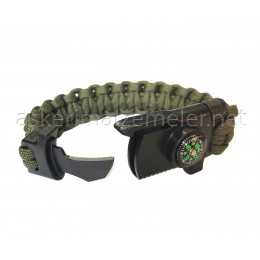 Paracord Tactical Magnezyum Survivor Bileklik Haki